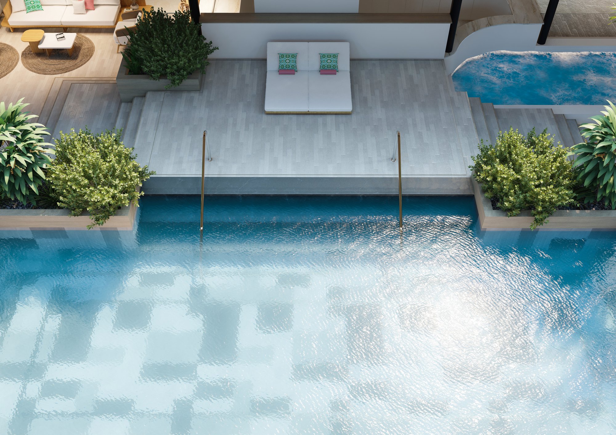 Rooftop pool at YOO Aruba seen from above